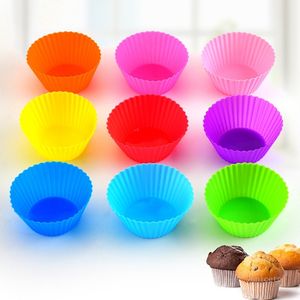 Silicone Cake Mold Cup Round Muffin Cupcake Baking Molds Kitchen Cooking Bakeware Maker Colorful DIY Cake Decorating Tools T2I52315