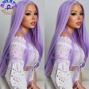 Nya lavendel lila peruker Lång Straight Natural Brazilain Hår Blond / Blå / Brun Lace Front Syntetisk peruk för svart Kvinnor Värmebeständig Cosplay