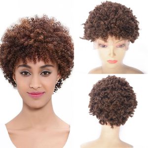 13x4 Przezroczyste koronkowe peruki przednie 27# wstępnie wyczerpane krótkie malezyjskie ludzkie włosy Kinky Curly Peruka 130%