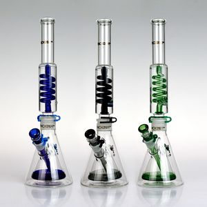 Freezable Bobina Hookahs Bongs Reciclador Dab Rigs Heady Copo Tubulação de Água Fumar Shisha De Vidro Duplo 18 Polegadas