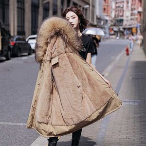 プラスサイズM-6XL冬の女性フリースパーカー厚い暖かい中長いフード付きパーカージャケット毛皮の中の毛皮女性スリムパディング211216