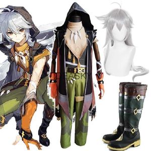 Genshin Impact Razor Leizei Game Suit Uniform Legend of Running Wolf Collar Cosplay Costume Halloween Outfit Men Wig Shoes Boots Y0903