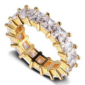 Choucong Fedi nuziali uniche Scintillanti gioielli di lusso Argento sterling 925 Riempimento in oro 18 carati Taglio principessa Topazio bianco Diamante CZ Gemsones Eternity Anello da donna Anello regalo