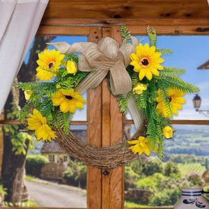 Spring And Summer Simulation Decoration Home Rattan Circle Wreath Garland Party Decoration for Door Wall Window Pendant Q0812