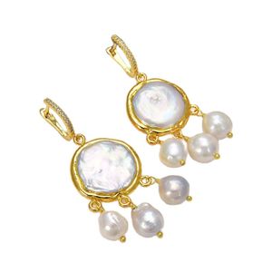 Wholesale coin dangle earrings resale online - GuaiGuai Jewelry Natural Pearl Cultured White Coin freshwater Pearl Keshi Pearl Dangle CZ Hook Earrings Handmade For Women Real Gems Stone Lady Fashion Jewellry