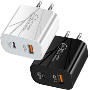 Snabb snabb laddning QC3.0 20W 12W PD Dual Ports Wall Charger EU US Power Adapters för iPhone 14 15 11 12 13 Samsung LG Android -telefon med detaljhandeln