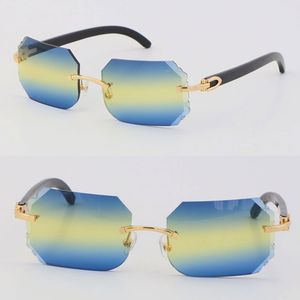 2022 New Rimless Sunglasses T8200768 Black Buffalo Horn Sun glasses Fashion C Decoration 18K Gold Frame Large Square Frame male and female UV400 Lens