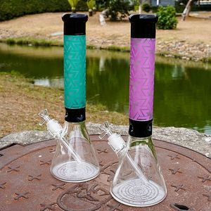 2021 Newest Purple Blue Straight Tube Glass Beaker Bongs 18mm Joint Thick Bong Oil Dab Rigs With Diffused Downstem Hookahs