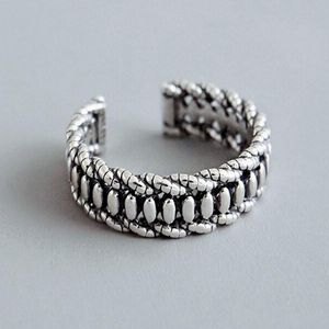 Cluster Rings 925 Silver Retro Twisted Woven Open Ring Korean Creative Oval Beads Jewelry for Woman Gift