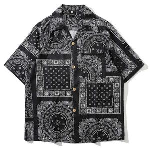 Summer Shirts Men Vintage Ethnic Pattern Cashew Flower Printed Holiday Casual Short Sleeve Shirt Beach Blouse Loose Tops 210527