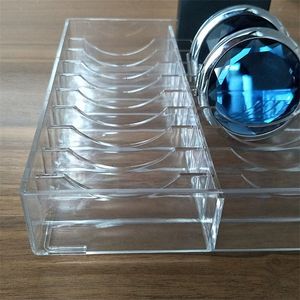 Transparente Acrylpulver-Kuchen-Ausstellungsstand-Kasten-Schmuckschatulle-Armband-Tablett-Verfassungs-Organisator-Kosmetik 20 Slots-Speicher-Halter 210315