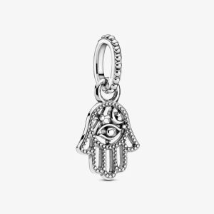 100% 925 Sterling Silver ochronna Hamsa Hand Dangle Charms Fit Pandora oryginalny europejski Charm bransoletka moda kobiety ślub biżuteria zaręczynowa akcesoria