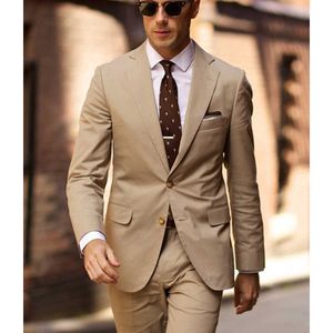 Bege Slim Fit Wedding Homens Ternos para Jantar Festa Noivo Tuxedo 2 Piece Masculino Moda Casaco com Calças Mais Recente Design Blazer X0909