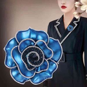 Brooch Camellia Flower High Grade Peacock Blue National Tide Rose Natural Pearl Autumn Winter Coat Sweater Accessories
