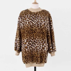 Kanske är du kvinnor Khaki Leopard Fleece Pullover Winter Stand Collar High Street Sweatshirt H0029 210529