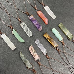 irregular Long slim stripes stone pendant Braided Brown Rope chain Healing Crystal Pendants Necklace For women Gift Jewelry