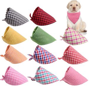 Dog Apparel Birthday Christmas Gift Washable Dogs Bandana Cotton Plaid Printing Pet Bibs Kerchief Set Scarf Accessories for Small Doggy