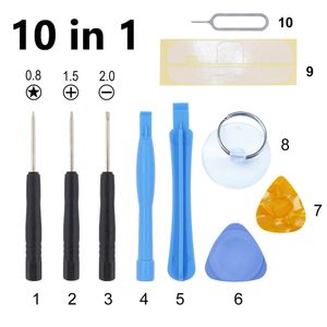 10 i 1 Reparation Pry Opening Tools Kit med 5-punkts Star Pentalobe Eject Pin Key för Apple iPhone5 5S 5C 6G 6Plus 4G 4S 3GS 300sets