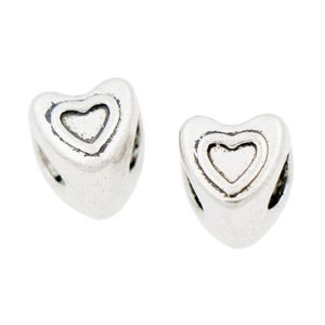 Lega Cute Heart Convex Metal Big Hole Beads Festa della mamma 12x10x8.5 mm Argento antico Piccolo ciondola il braccialetto europeo L1272 40 pezzi / lotto