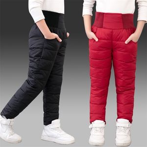 Child Girl Boy Winter Pants Cotton Padded Thick Warm Trousers Waterproof Ski Pants 10 12 Year Elastic High Waisted Baby Kid Pant 210303