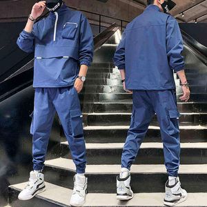 Män Tracksuit Solid Color Mens Jacka och Byxor Sweatsuits Mens Kläder Set G1209