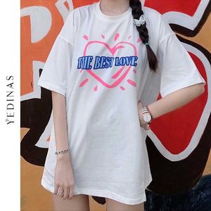 Yedinas ängel kärlek tryckt t-shirt kvinnor hajuku koreanska stil skjortor estetisk y2k ops vit överdimensionerad -Shirt e girl 210527