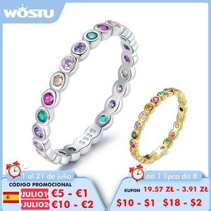 WOSTU 925 Sterling Silber Regenbogen Runde Tropfen Ring Dazzling Zirkon Ring Für Frauen Hochzeit Finger Silber 925 Schmuck CQR714 X0715