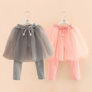 Vårhöst Korea 2 3 4 Barn 90 100 110cm Stjärna dekoration Lace Baby Kids Girl Culottes Dance Kjol Leggings 210529