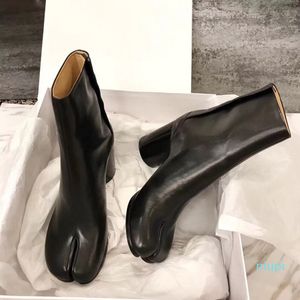 디자인 타비 부츠 스플릿 발가락 Chunky 하이힐 여성 부츠 가죽 Zapatos Mujer 패션 가을 여성 신발 Botas 3020