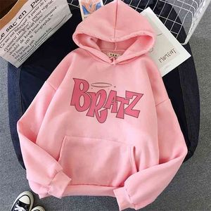 Bratz Mektubu Kazak Harajuku Kawaii Sevimli Hoodie Kpop Kış Giysileri Kadın Gevşek Üstleri Estetik Boy 210910