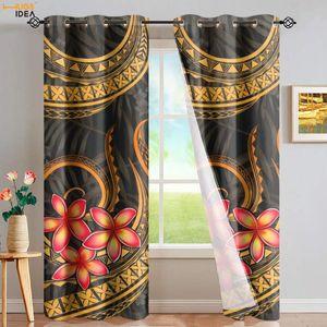 Curtain & Drapes HUGSIDEA Tribe Polynesian Plumeria Printing Full Shading Panels Home Window Curtains Blackout Thermal Insulated Grommet