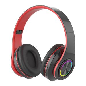 Trådlösa Bluetooth-hörlurar 5.0 Huvudmonterad Hifi Bass Stereo Buller Avbryta Öronkrok Hörlurar Svårfärg LED-ljus