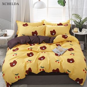 Conjunto de capa de edredão Double rainha twin amarelo kawaii colcha crianças adulto folha de cama de cama pillowcases 4 pcs conjunto de roupa de cama 210309