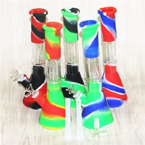 Hookahs Silicone Bongs 14mm With Smoking Accessories Glass Water Pipes Bowl Unbreakable Bubbler Glass Bong Reclaim Ash Catcher Adapter