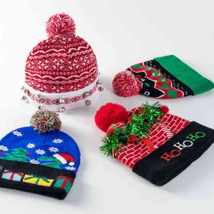 Custom Stylish Dign Christmas Gift Winter Warm Christmas Hat For Children Women LED Light Up Beanie Hat