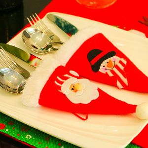 Boże Narodzenie Santa Kapelusze Silverware Posiadacze Sztućce Widelec Łyżka Nóż Magazyn Torba Xmas Party Kuchnia Kolacja Stołowa Decor XBJK2111