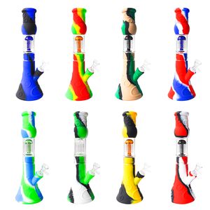 12.5" Silicone Beaker Bong Recycler Bubbler Hookahs 6 Arms Dab Rig with glass bowl smoke pipes water pipe