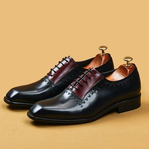 Comfortable Men Oxford Genuine Leather Shoes Square Toe Lace Up Formal Dress Italian Party Wedding High Quality Brogue Shoe A35