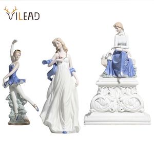 VILEAD Ceramic Ballet Girl Statue Figurines Fairy Garden Skirt Modern Beauty Sculpture Wedding Decoration Interior Home Decor 210827