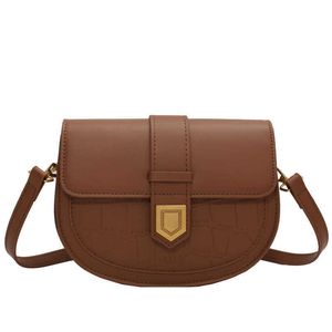 High Quality Shoulder Bag Solid Color Texture Saddle Bag Female New Fashion Classic Design Lady Ins Crossbody All-match