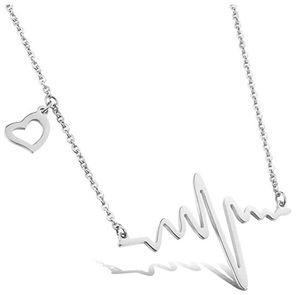 10 adetgrup Paslanmaz Çelik Aşk Kardiyogram Kolye Takı Kadınlar Için Heartbeat EKG Kolye Elektrokardiyogram Altın Gümüş-Ton