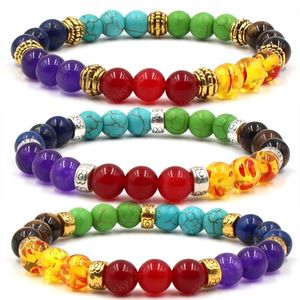 Kamienie naturalne Bransoletki 7 Chakra 8mm Koraliki jogi Bransoletka Mężczyźni Kobiety REIKI Healing Balansowanie Bransoletka dla par Biżuteria