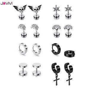 Jovivi 316L Stainless Steel 16Ga Stud Earrings Tree of Life Round Cross Pattern Ears Studs Fashion Ear Piercing Jewelry 8 Pairs