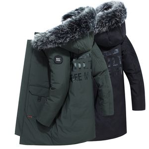 Mężczyźni Zimowa Marka Casual Ciepła Gruba Biała Kaczka Long Down Jacket Real Fur Collar Zagęścić Znosić Parkas Jacket Men 211129