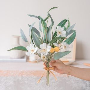 Wholesale white rose fake flowers resale online - Decorative Flowers Wreaths White Silk Artificial Roses Daisy Wedding Home Autumn Decoration Small Bouquet Luxury Fake Flower Leaves Arrang