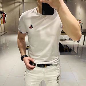 Casual T Shirts Slim Trend Embroidery USA Label Summer Mercerized Cotton O-neck Tee Men's T-Shirts Clothing Black White M-4XL