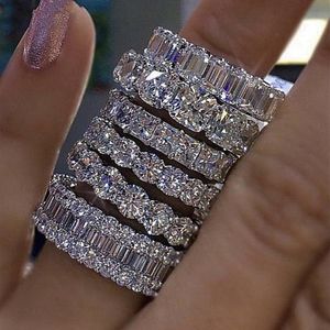 Princesa CZ Diamond Eternity Womens Gelado Out casamento anel de noivado para mulheres jóias de moda vintage