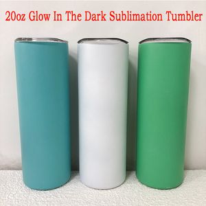 20oz Creative Glow In The Dark Cup Straight Tumbler Vacuum Insulated Skinny Tumblers Coffee Mug Luminous Water Bottle Halloween Party Supplies