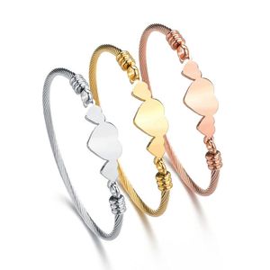 Gold and Rose Gold Plated Jewelry Heart Stainless Steel Cable Wire Bangles Bracelet for Women