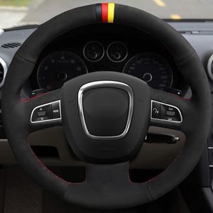 Car Steering Wheel Cover Black Genuine Leather Suede For Audi A4 S4 2005-2012 A6 S6 A8 2006-2011 S8 2007 Seat Exeo 2009-2012